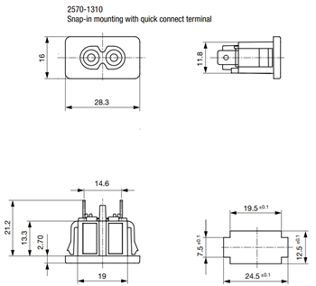 Mechanical Drawing - Schurter 2570 IEC Appliance Terminals